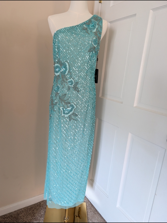Adrianna Papell Dresses & Skirts - NWT Adrianna Papell Aqua Floral Sequin One Shoulder Gown 8
